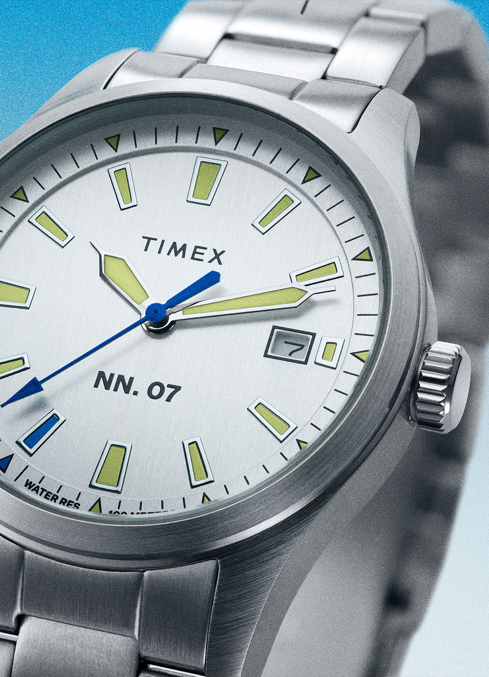 Close up dial image showing the dial of Timex x NN.07