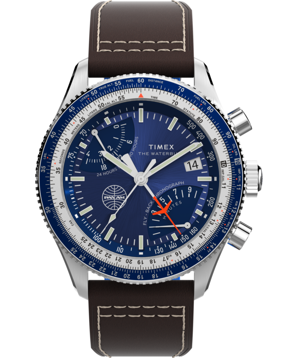 Pan Am® x Timex Fly-Back Chronograph 43mm Leather Strap Watch