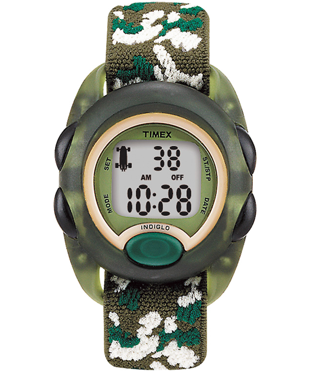 TIMEX TIME MACHINES® 34mm Green Camo Elastic Fabric Kids Digital