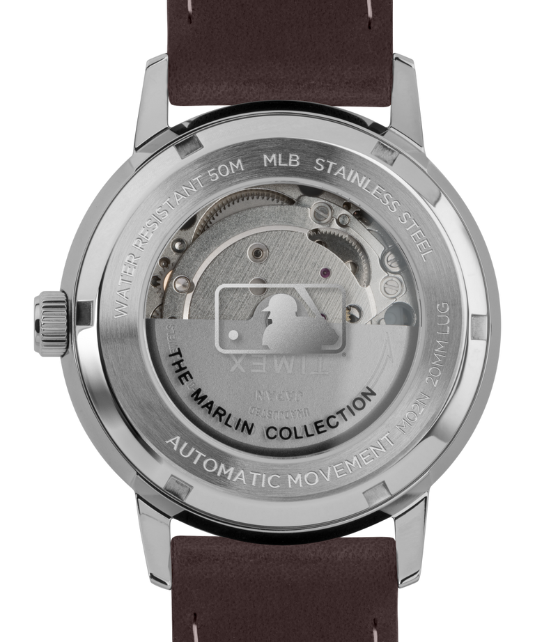 TW2U93300V3 Marlin® Automatic 40mm Leather Strap Watch Featuring Chicago Cubs™ caseback image