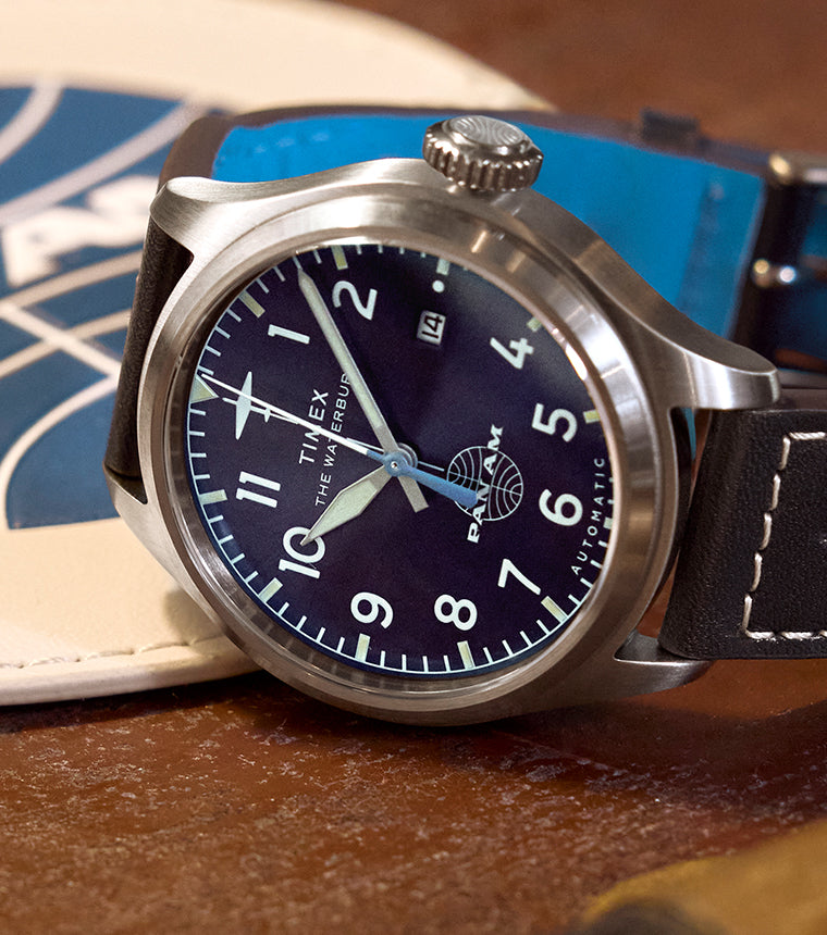Pan Am® x Timex Waterbury Automatic Ace 41mm Leather Strap Watch