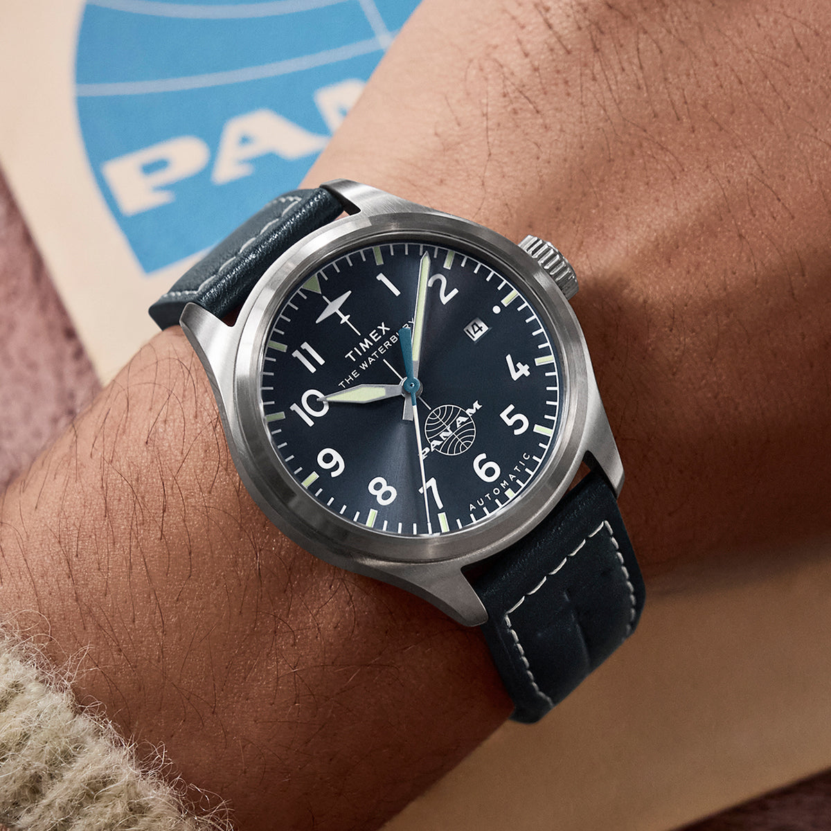 Pan Am® x Timex Waterbury Automatic Ace 41mm Leather Strap Watch