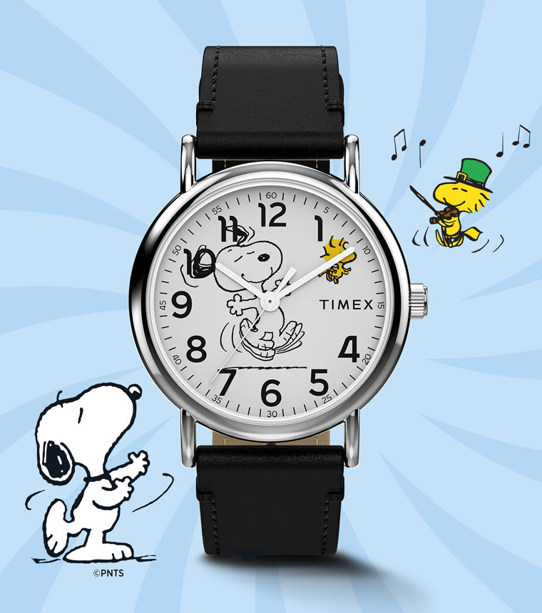 Peanuts® x Timex Weekender Snoopy Dancing 38mm Leather Strap Watch