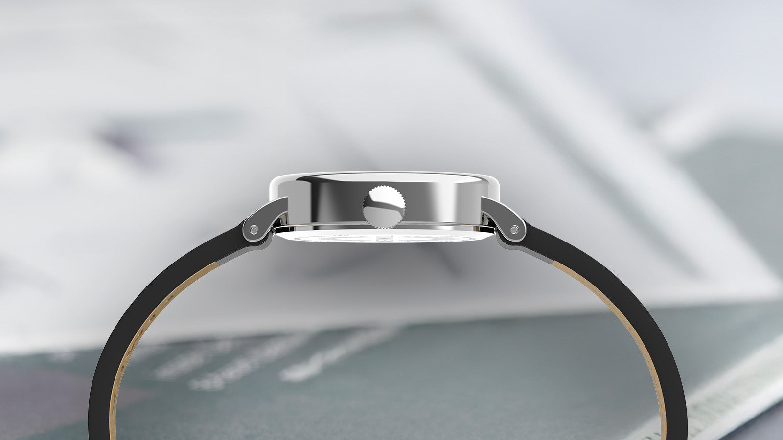 Side view of the TIMEX® Cavatina watch showing its slim silver-tone case and minimalist silhouette.