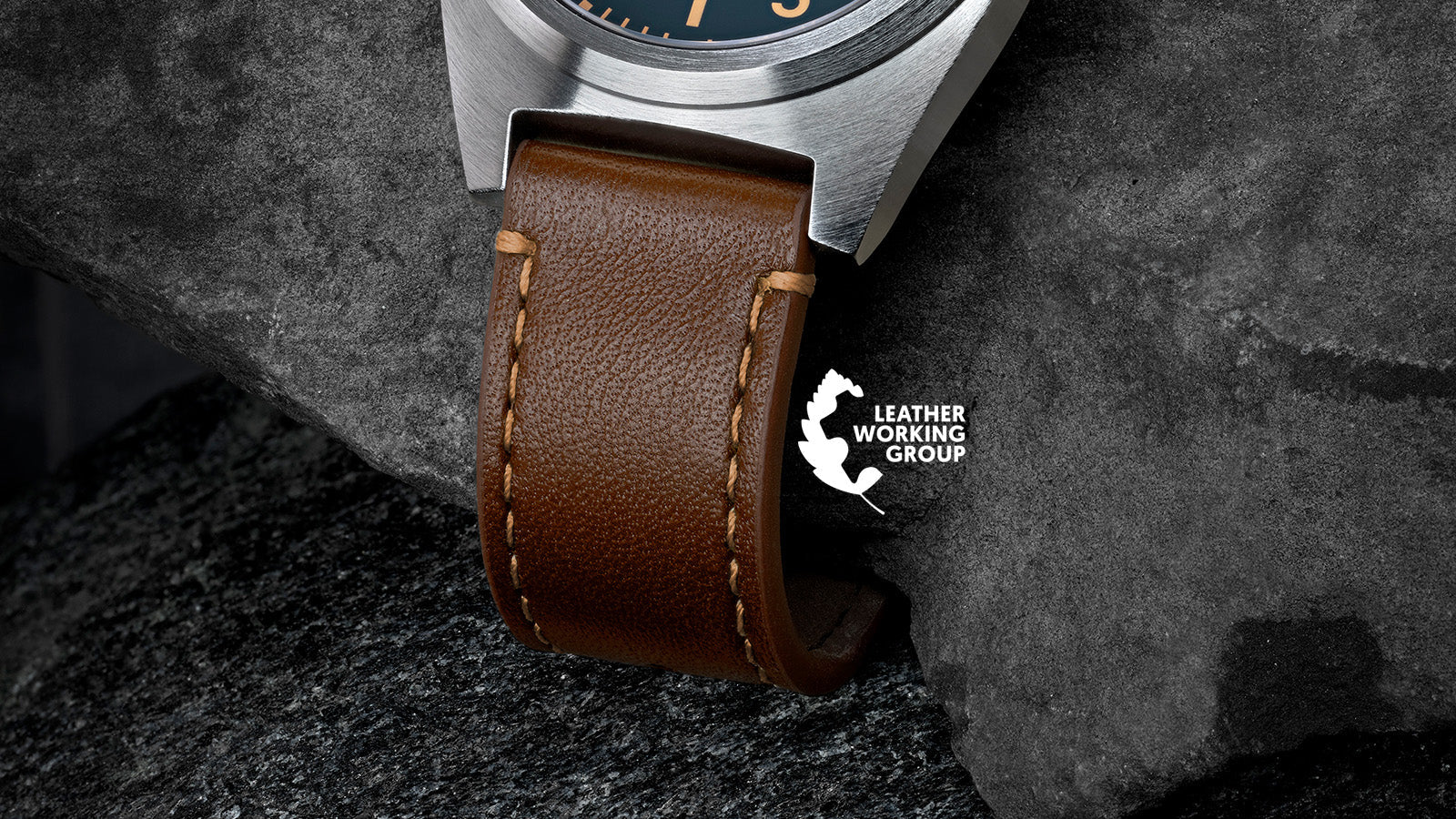 Timex Expedition Capstone brown leather strap detail with stitching and Leather Working Group certification