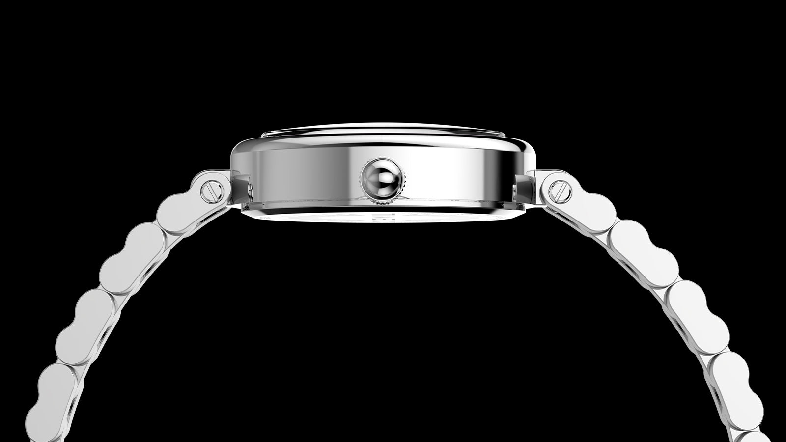 Side profile of the Timex Cavatina® Luxe highlighting the slim polished oval case and crown.