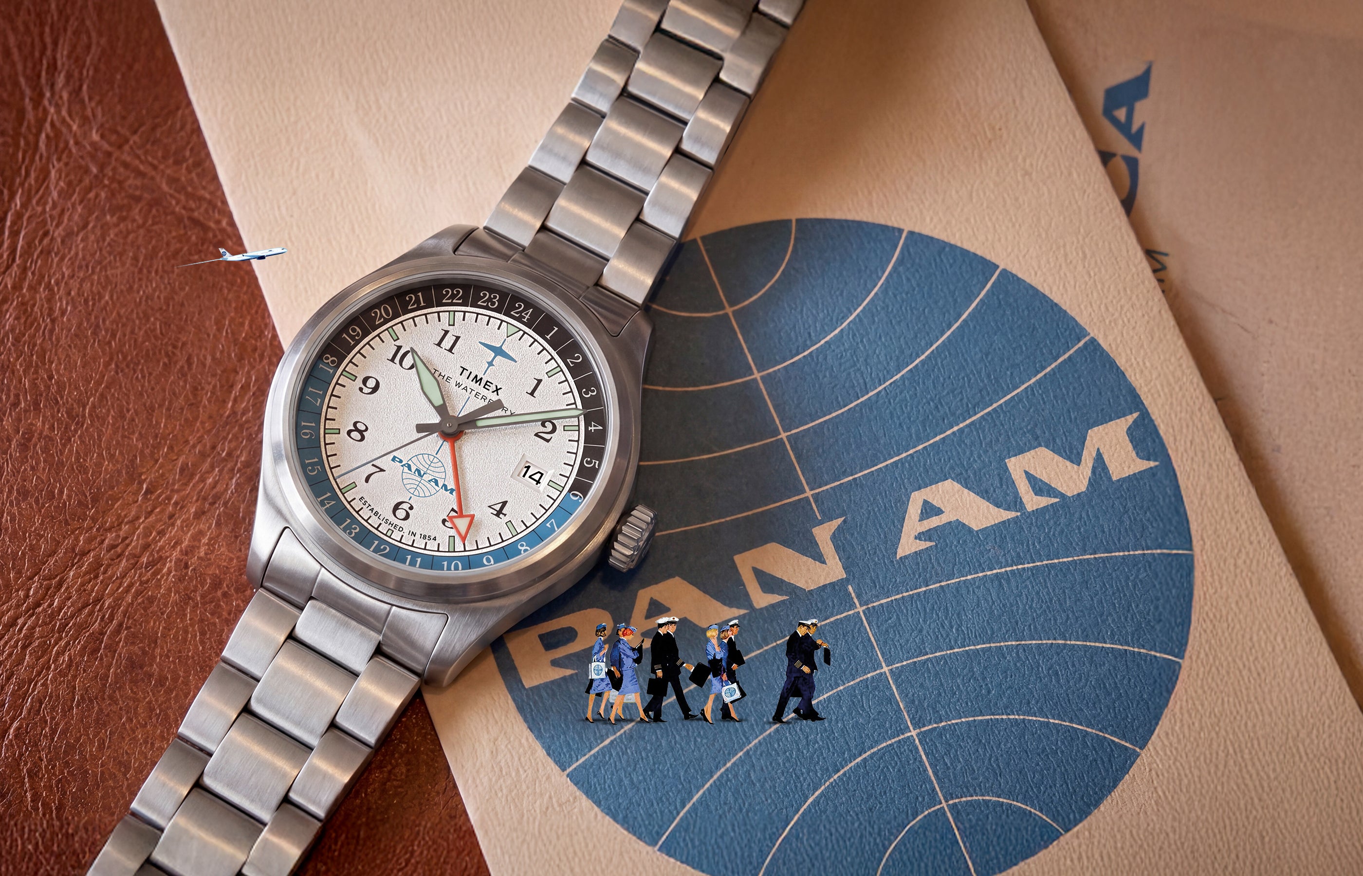 Pan Am® x Timex® Waterbury GMT 41mm Stainless Steel Bracelet Watch