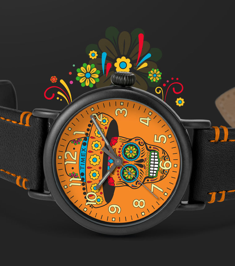 Timex Standard Dia de los Muertos 40mm Leather Strap Watch 