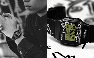 A man showing hi Timex T80 x Keith Haring 34mm Resin Strap Watch in his wrist and Timex T80 x Keith Haring 34mm Resin Strap Watch