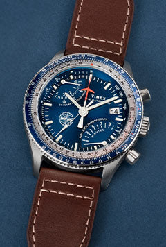 Timex x Pan AM watch on a blue background 