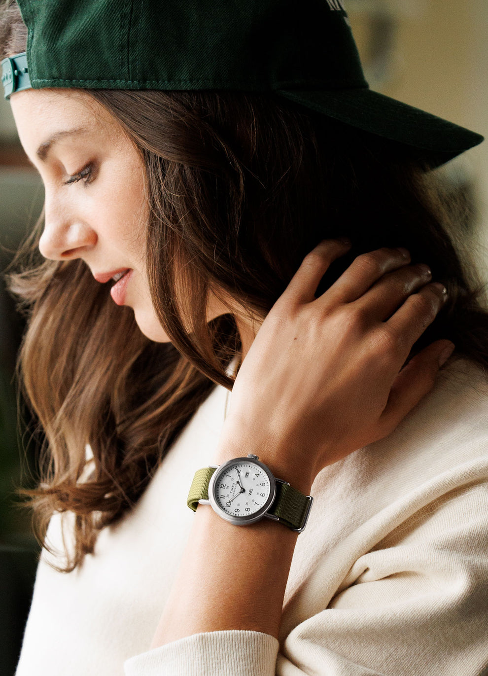 Women wearing Weekender Green Fabric Strap Watch 