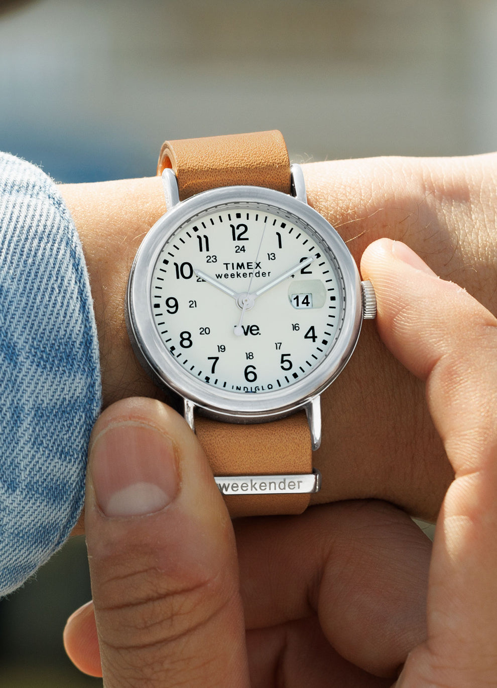 Weekender Brown Leather Strap Watch in a Wrist