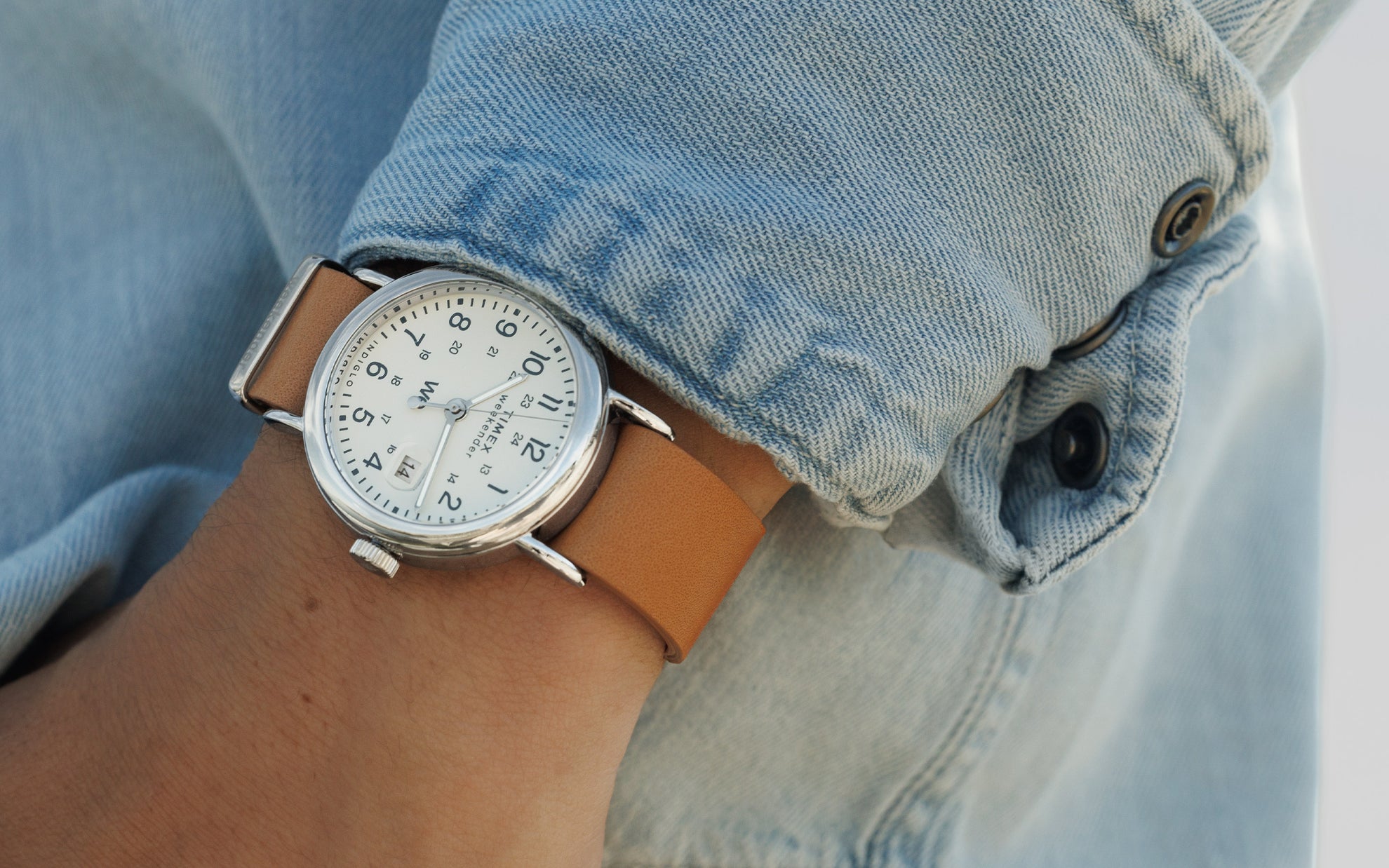 Weekender Brown Leather Strap Watch in a Wrist