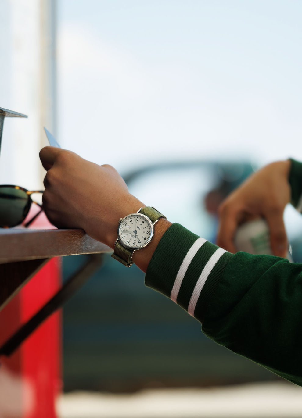 Weekender Green Fabric Strap Watch in a Wrist