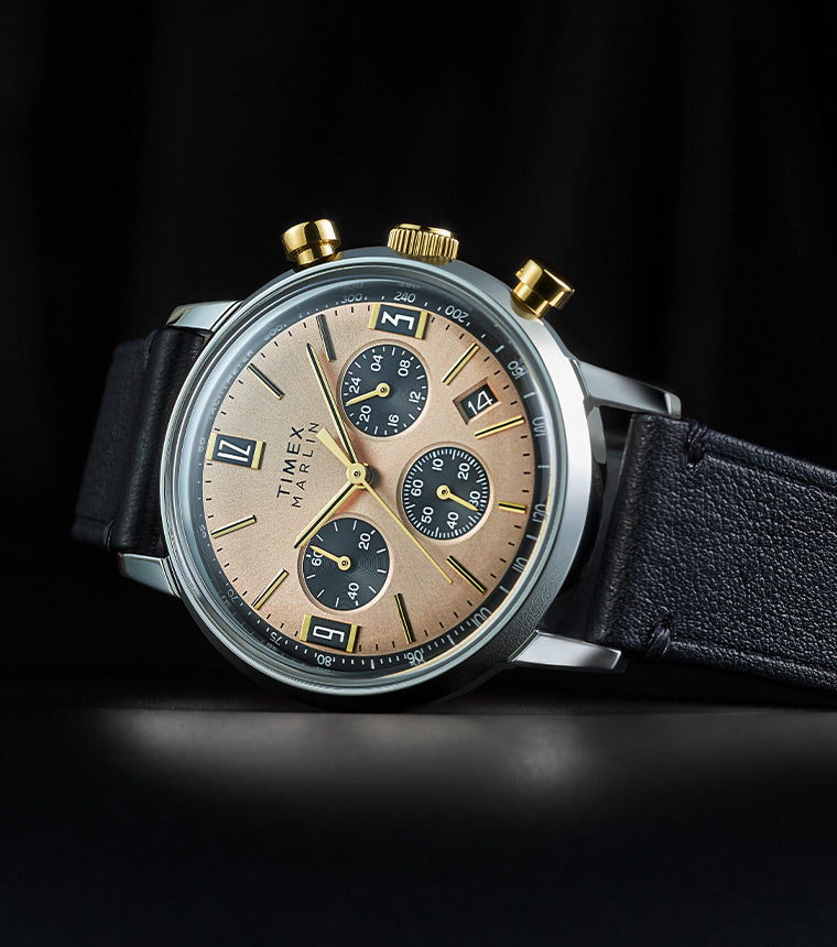 Marlin® Chronograph Tachymeter Leather Strap Watch 