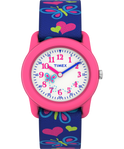 T89001 TIMEX TIME MACHINES® 29mm Butterflies and Hearts Blue Elastic Fabric Kids Watch Primary Image