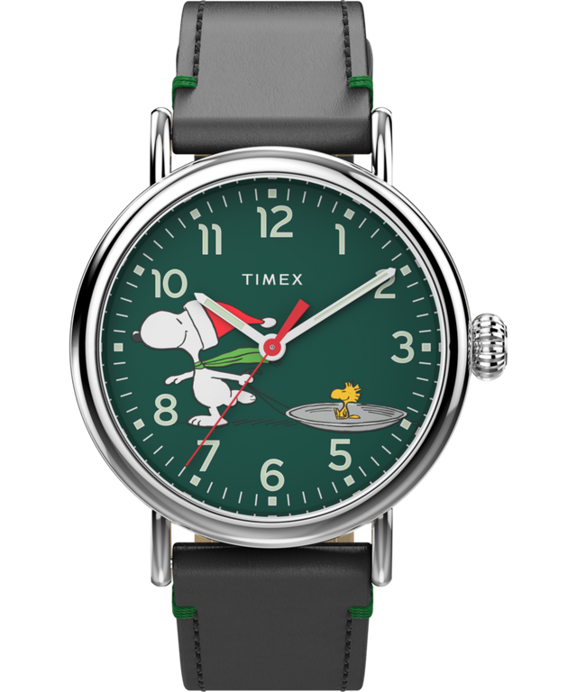 TW2V60200 Timex Standard x Peanuts Featuring Snoopy Ice Skating 40mm Leather Strap Watch Primary Image