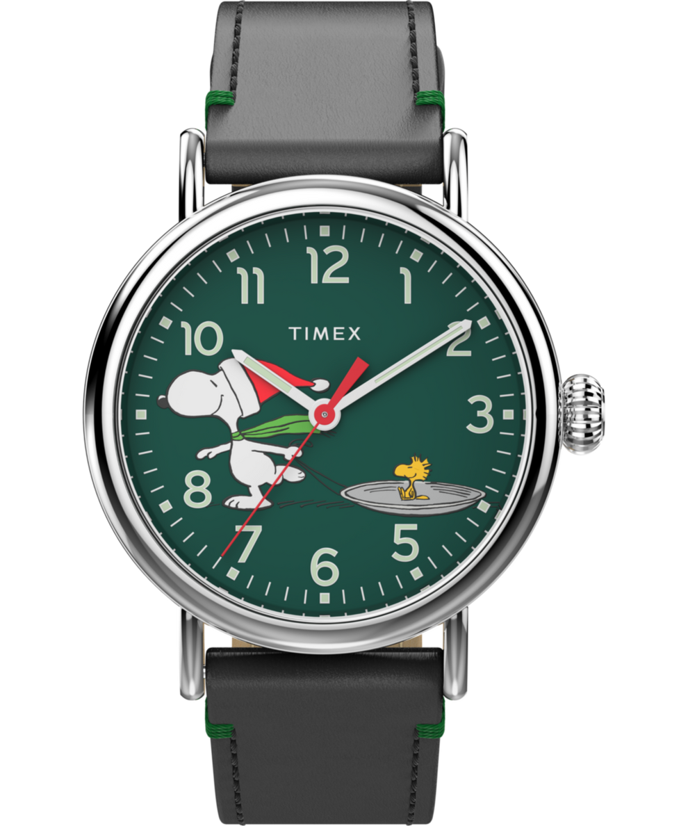 TW2V60200 Timex Standard x Peanuts Featuring Snoopy Ice Skating 40mm Leather Strap Watch Primary Image