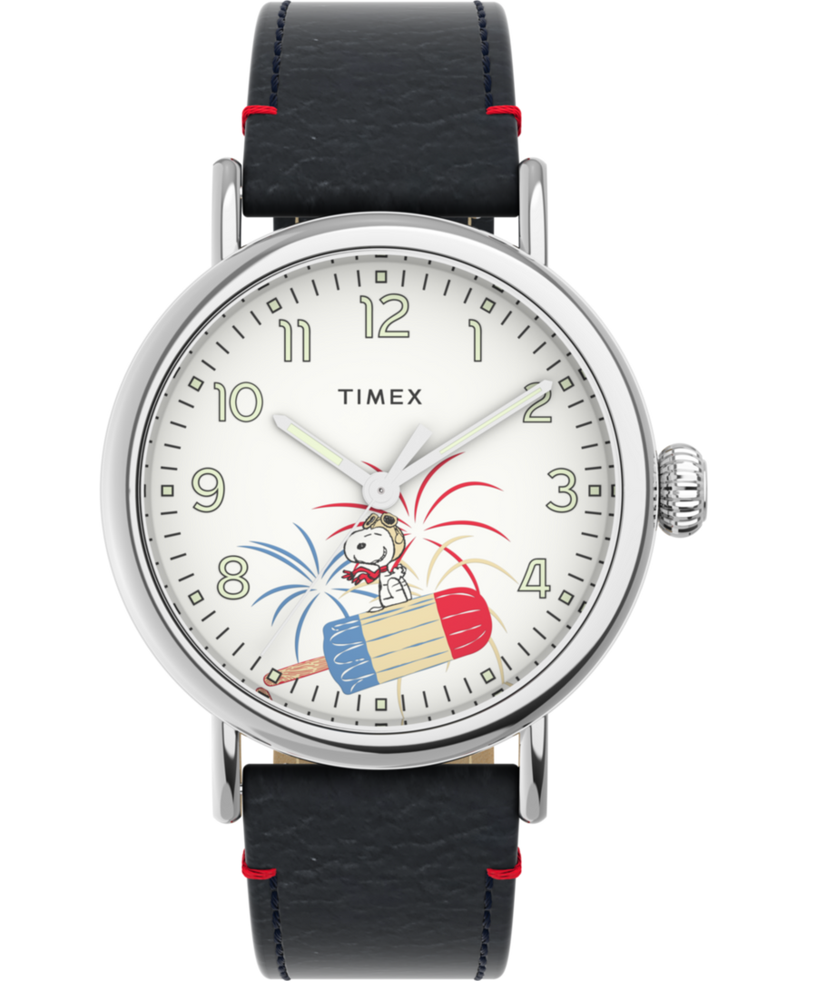 TW2V60500 Timex Standard x Peanuts Featuring Snoopy Fireworks 40mm Leather Strap Watch Primary Image