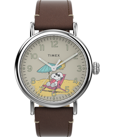 TW2V61200 Peanuts® x Timex Standard Featuring Snoopy at the Beach 40mm Leather Strap Watch Primary Image
