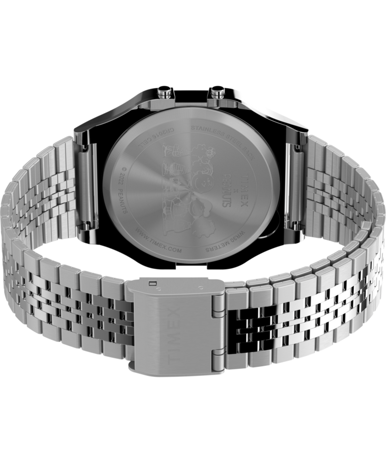TW2V61300 Peanuts® x Timex 80 Dream in Color 34mm Stainless Steel Bracelet Watch Caseback with Attachment Image