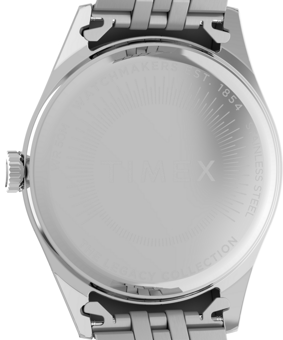 TW2V68400 Timex Legacy Day and Date 36mm Stainless Steel Bracelet Watch Caseback Image