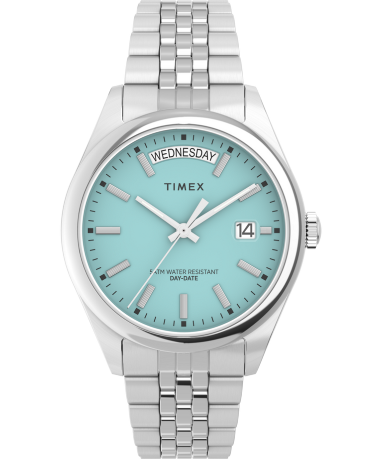 TIMEXタイメックスtw2v68400vkターコイズブルー Timex Legacy Day and Date 36mm Stainless Steel Bracelet Watch