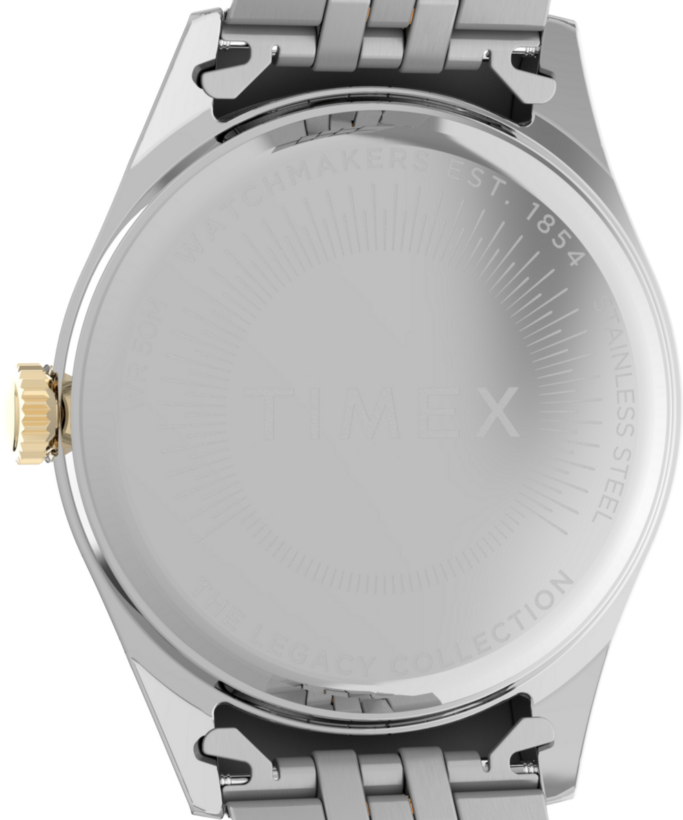 TW2V68500 Timex Legacy Day and Date 36mm Stainless Steel Bracelet Watch Caseback Image