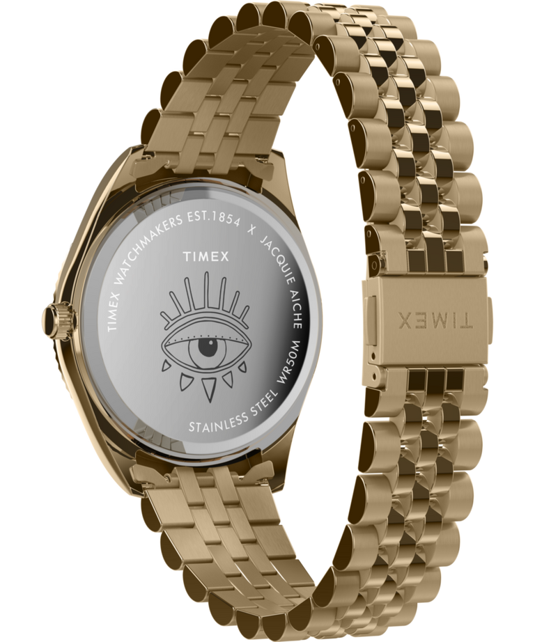 TW2V73100 Timex Legacy x Jacquie Aiche Gold Sunray Dial with Tribe Eye 36mm Watch Caseback with Attachment Image