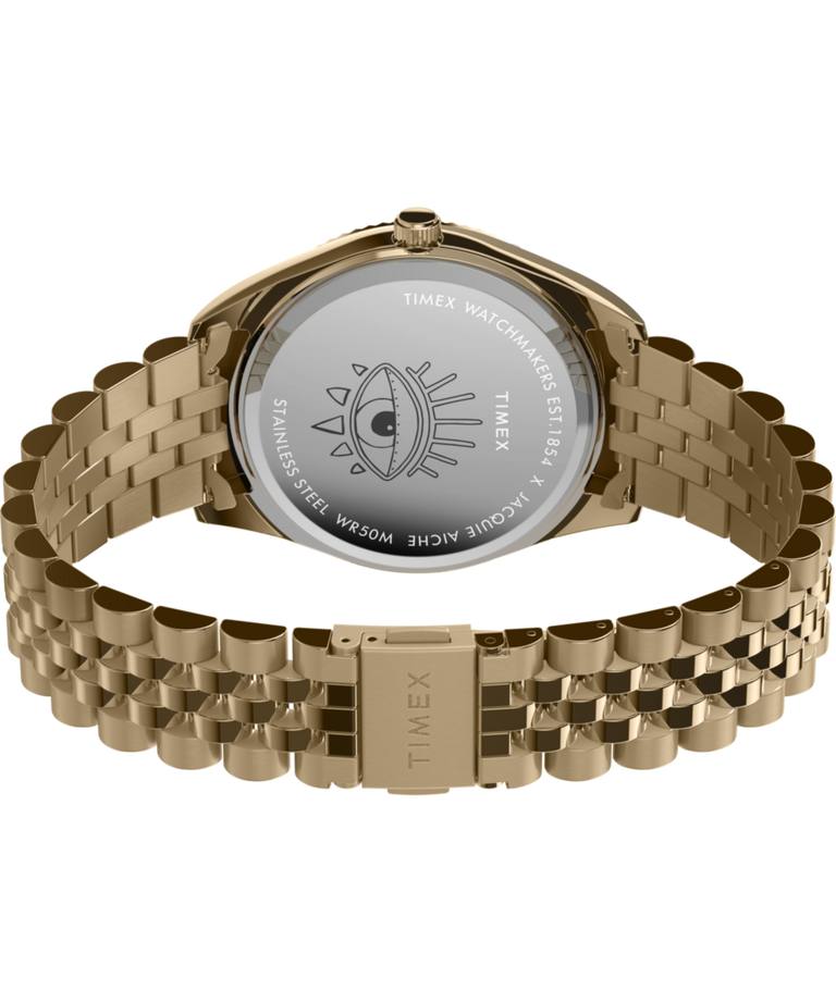 TW2V73100 Timex Legacy x Jacquie Aiche Gold Sunray Dial with Tribe Eye 36mm Watch Caseback with Attachment Image