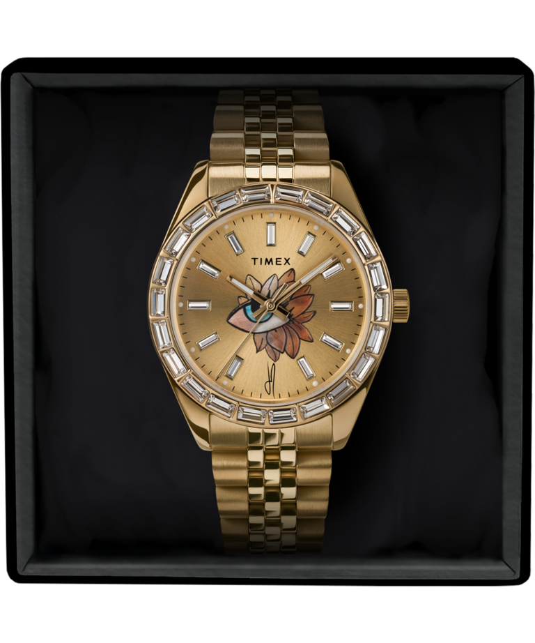 TW2V73100 Timex Legacy x Jacquie Aiche Gold Sunray Dial with Tribe Eye 36mm Watch Alternate Image 1