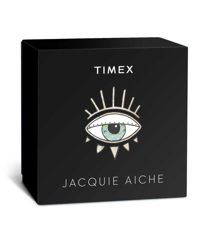 TW2V73100 Timex Legacy x Jacquie Aiche Gold Sunray Dial with Tribe Eye 36mm Watch Back with Strap Image