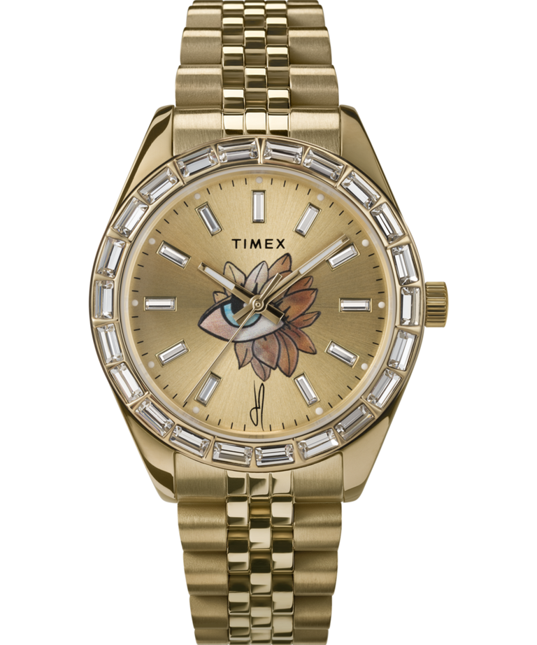 TW2V73100 Timex Legacy x Jacquie Aiche Gold Sunray Dial with Tribe Eye 36mm Watch Primary Image