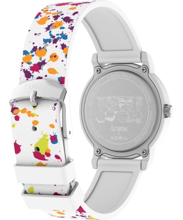 TW2V77600 Timex x Peanuts Rainbow Paint 36mm Silicone Strap Watch Caseback with Attachment Image