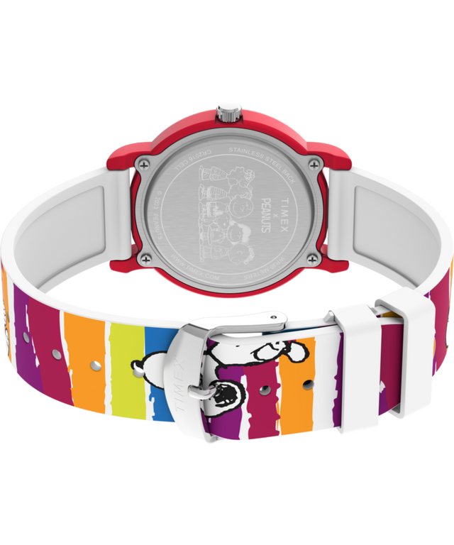 TW2V77700 Timex x Peanuts Rainbow Paint 36mm Silicone Strap Watch Caseback with Attachment Image