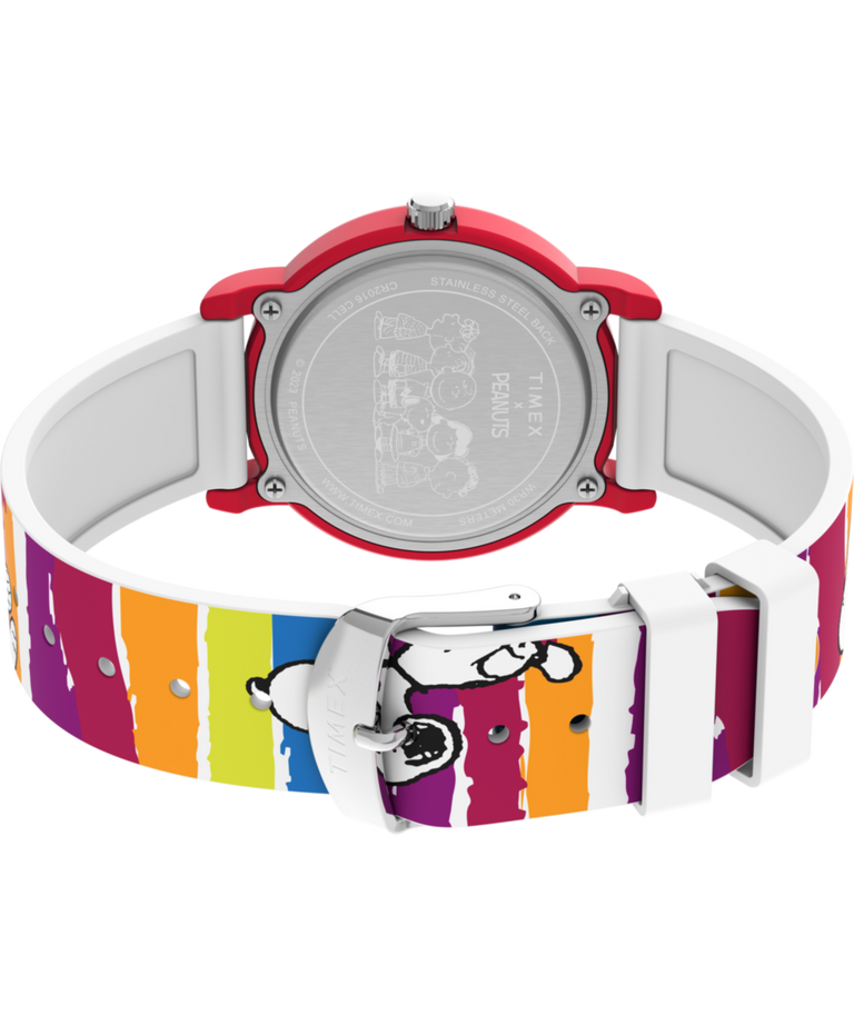 TW2V77700 Timex x Peanuts Rainbow Paint 36mm Silicone Strap Watch Caseback with Attachment Image