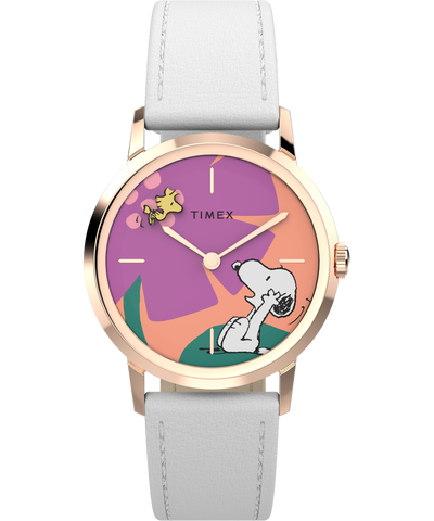 Timex Marlin® Hand-Wound x Snoopy Floral 34mm Leather Strap Watch