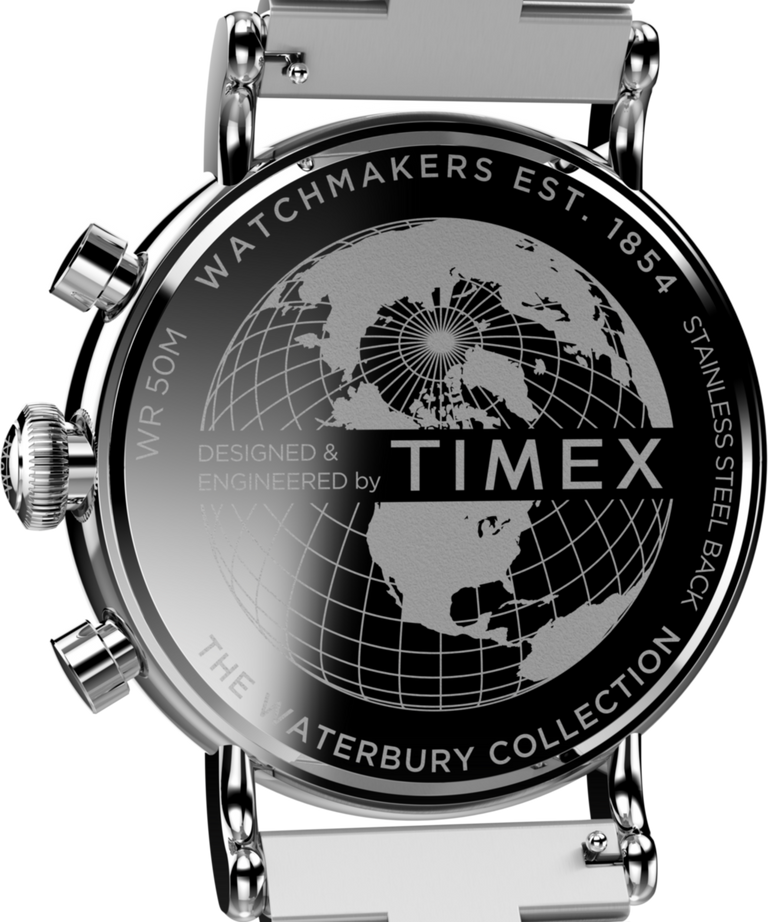 TW2W20900 Waterbury Standard Coin Edge Chronograph 40mm Stainless Steel Bracelet Watch Caseback Image