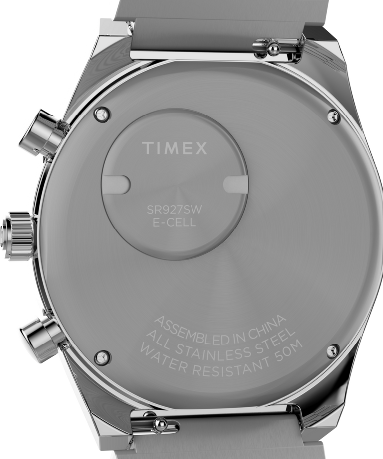 TW2W33700 Q Timex Falcon Eye Chronograph 40mm Stainless Steel Bracelet Watch Caseback Image