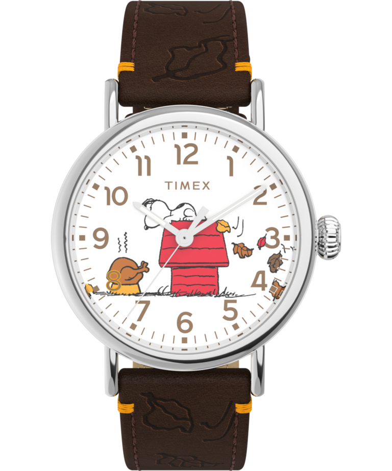 TW2W44300 Timex x Peanuts® Standard Thanksgiving 40mm Leather Strap Watch Primary Image