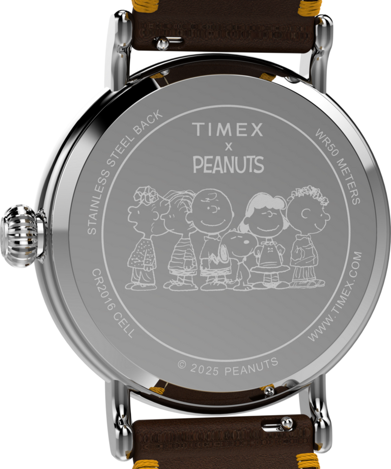 TW2W44300 Timex x Peanuts® Standard Thanksgiving 40mm Leather Strap Watch Caseback Image