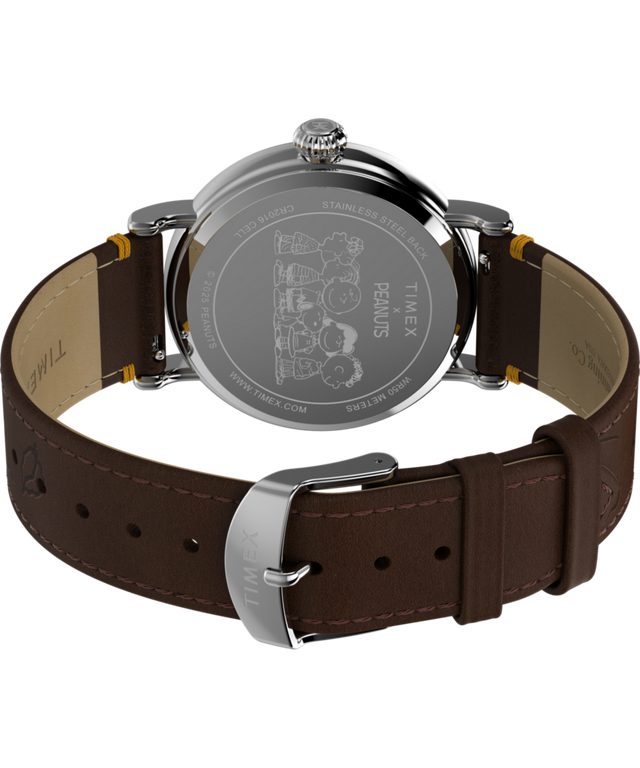 TW2W44300 Timex x Peanuts® Standard Thanksgiving 40mm Leather Strap Watch Caseback with Attachment Image