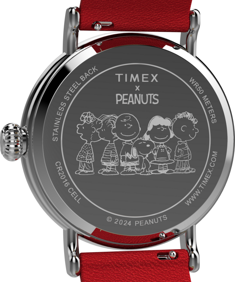 TW2W44400 Timex x Peanuts Standard Snoopy Santa 40mm Leather Strap Watch Caseback Image