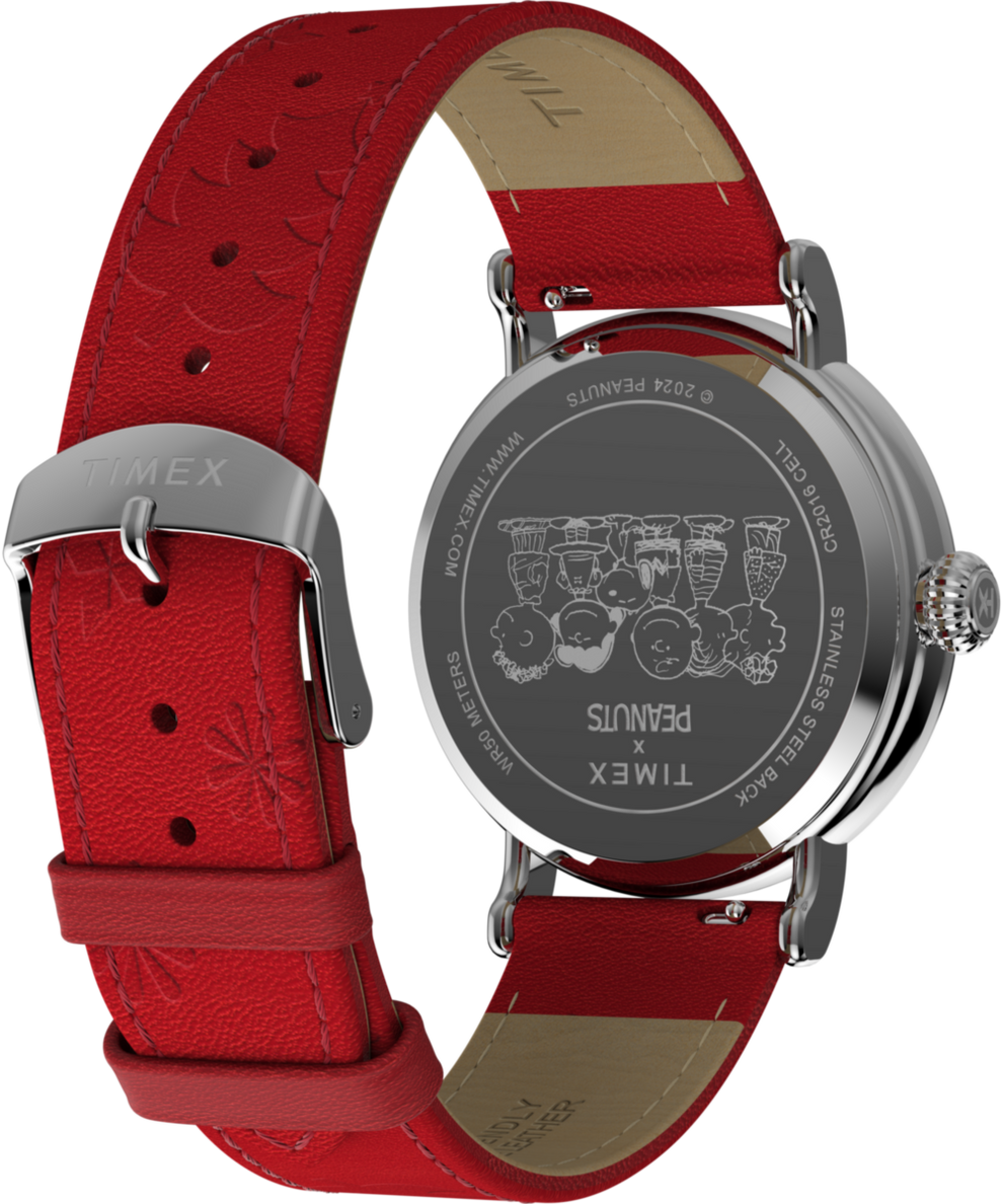 TW2W44400 Timex x Peanuts Standard Snoopy Santa 40mm Leather Strap Watch Caseback with Attachment Image