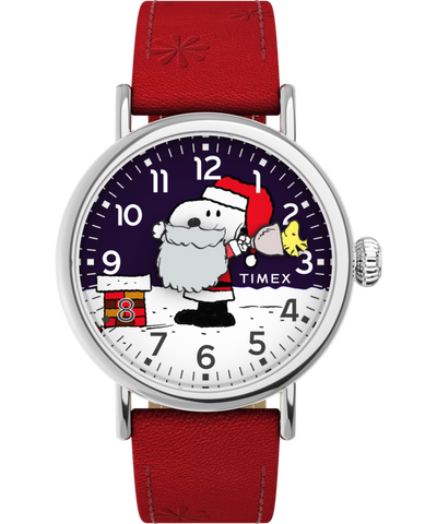 TW2W44400 Peanuts® x Timex Standard Snoopy Santa 40mm Leather Strap Watch Primary Image