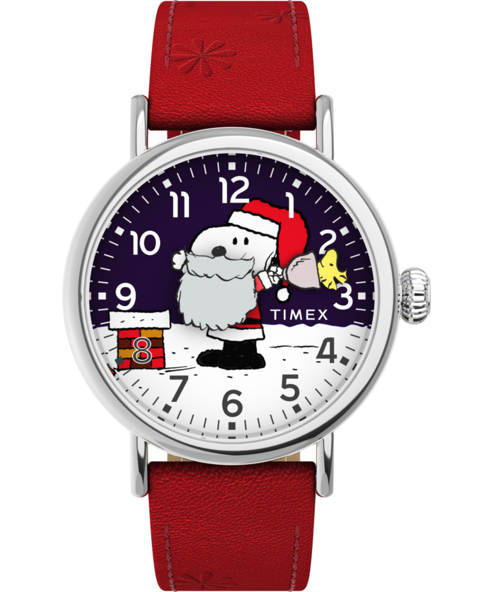 TW2W44400 Peanuts® x Timex Standard Snoopy Santa 40mm Leather Strap Watch Primary Image