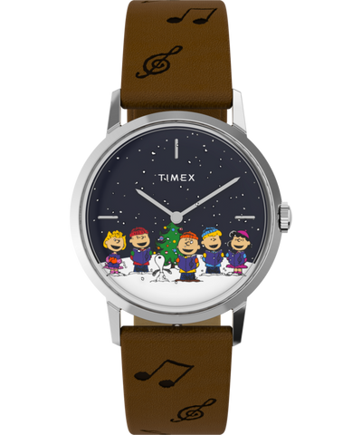 TW2W47200 Timex x Peanuts Marlin® Hand-Wound “The Gang Singing” 34mm Leather Strap Watch Primary Image