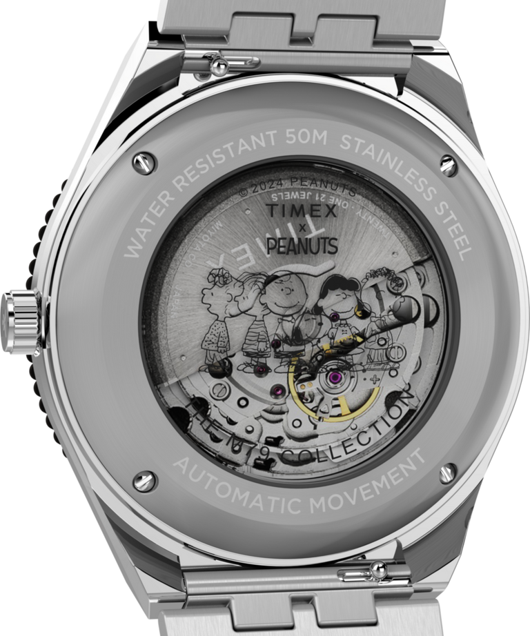 TW2W47500 Peanuts® x Timex M79 Automatic 40mm Stainless Steel Bracelet Watch Caseback Image