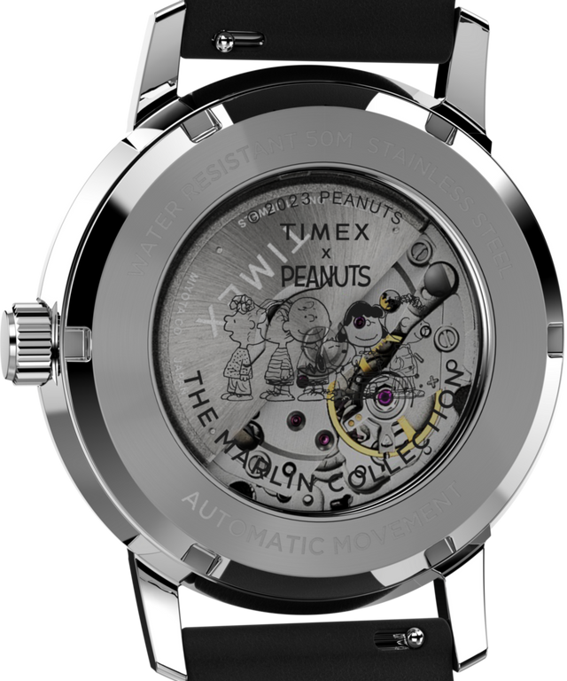 TW2W49600 Timex Marlin® Automatic x Peanuts Snoopy Flying Ace 40mm Leather Strap Watch Caseback Image