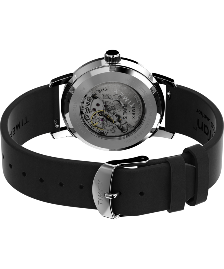 TW2W49600 Peanuts® x Timex Marlin® Automatic Snoopy Flying Ace 40mm Leather Strap Watch Caseback with Attachment Image